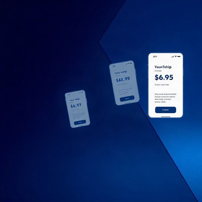 Composición abstracta índigo con tarjetas de precios flotantes